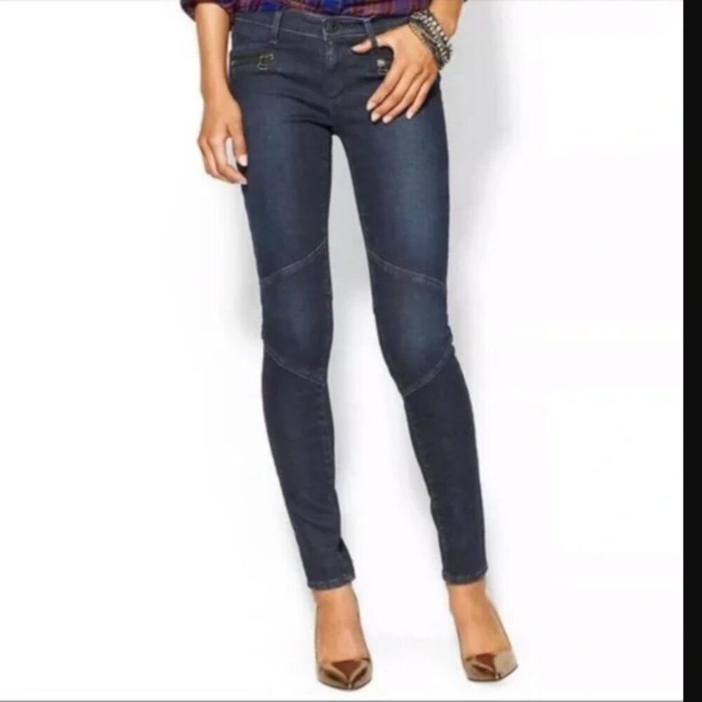 NEW Cond. AG Jeans Moto Zipper Legging Dark Wash Skinny Ankle 25 x 28 Stretch